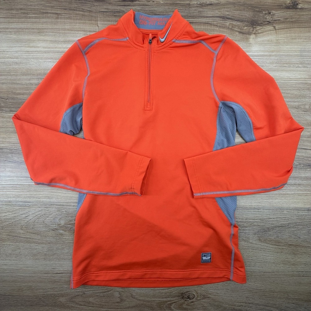 Nike Pro Combat Hyperwarm Max Men's Size S‎ Orange Gray Dri-Fit 1/4 Zip Pullover